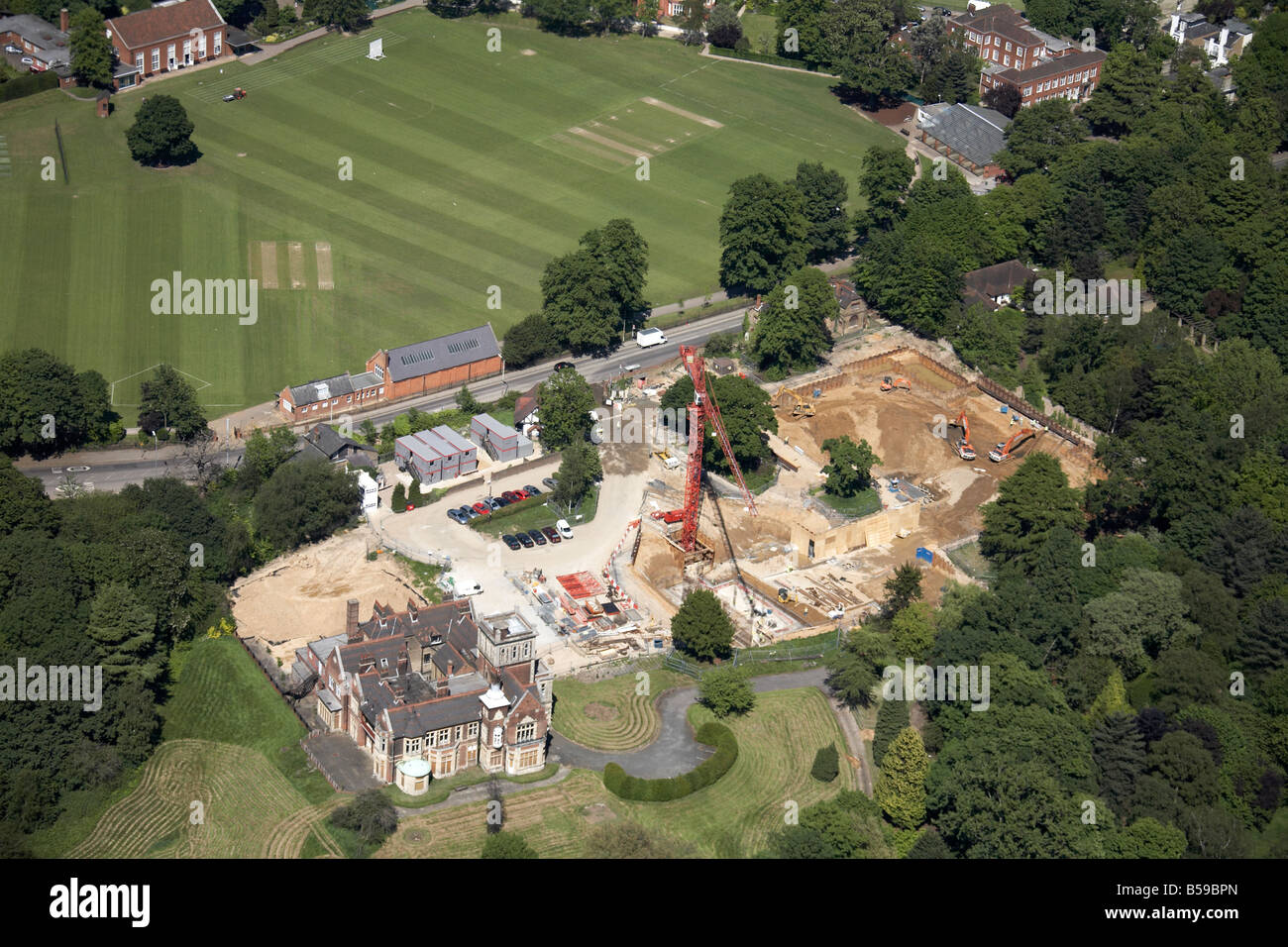 Aerial view north east of Athlone House construction work Highgate
