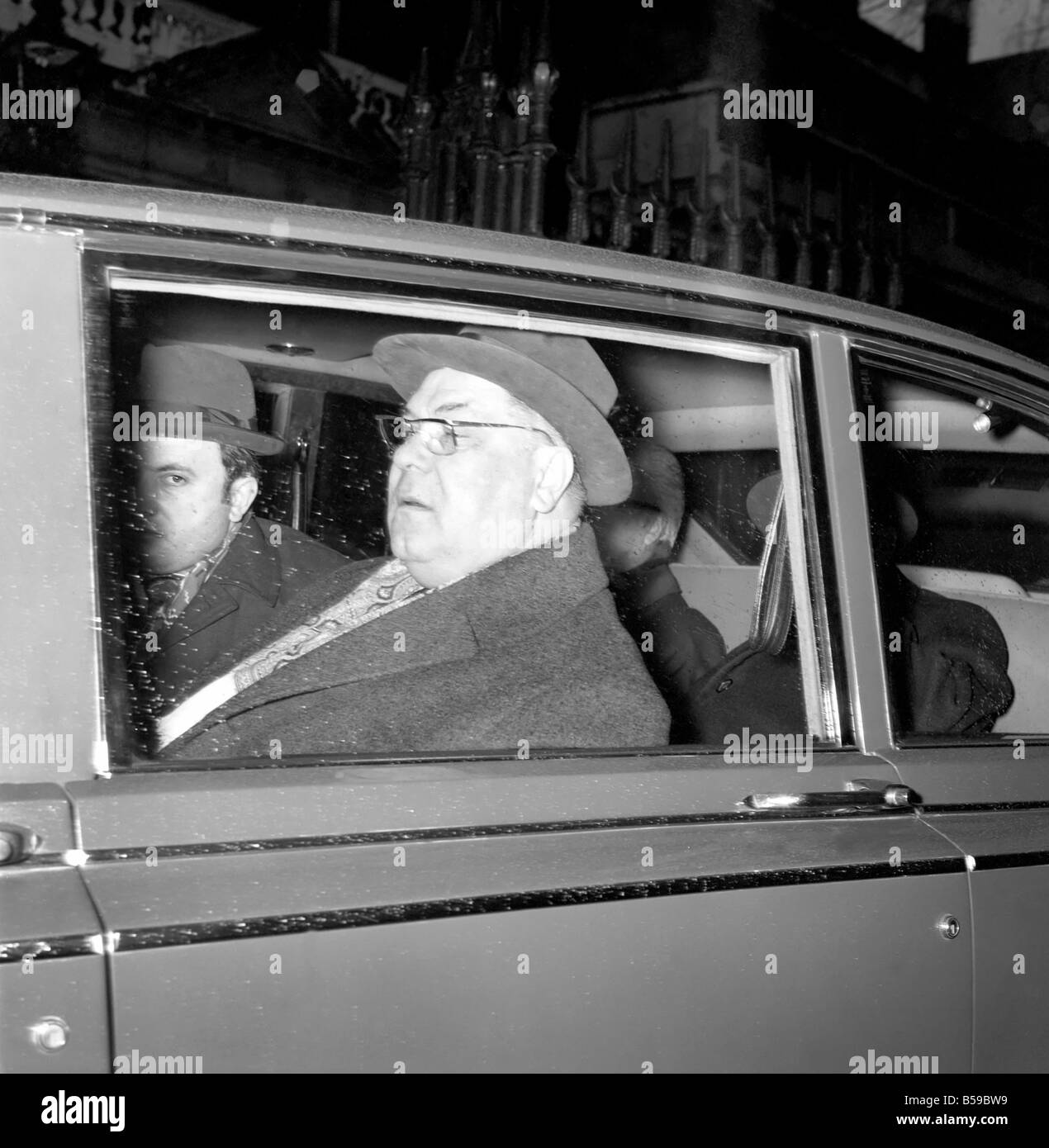 Alexander Shelepin russian union leader and former head of the K.G.B. seen here leaving the USSR Embassy in Londonin car. Stock Photo