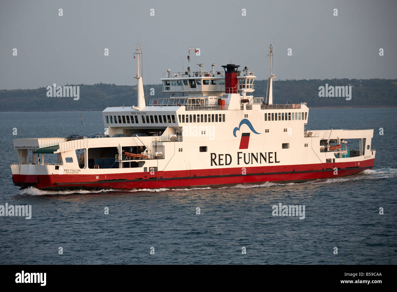 REd Funnel car ferry boat ship in evening light on the Solent Isle of