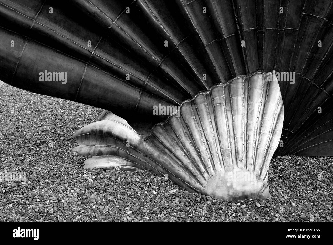 The scallop memorial to composer Benjamin Britten on the beach at Aldeburgh in Suffolk in England Stock Photo