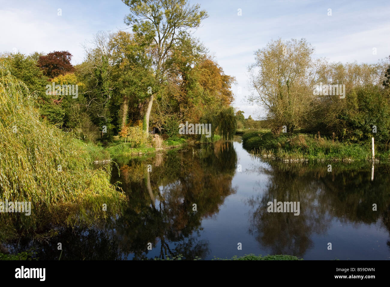 The Mill Pool in Autumn sunlight Grantchester Cambridgeshire Stock Photo