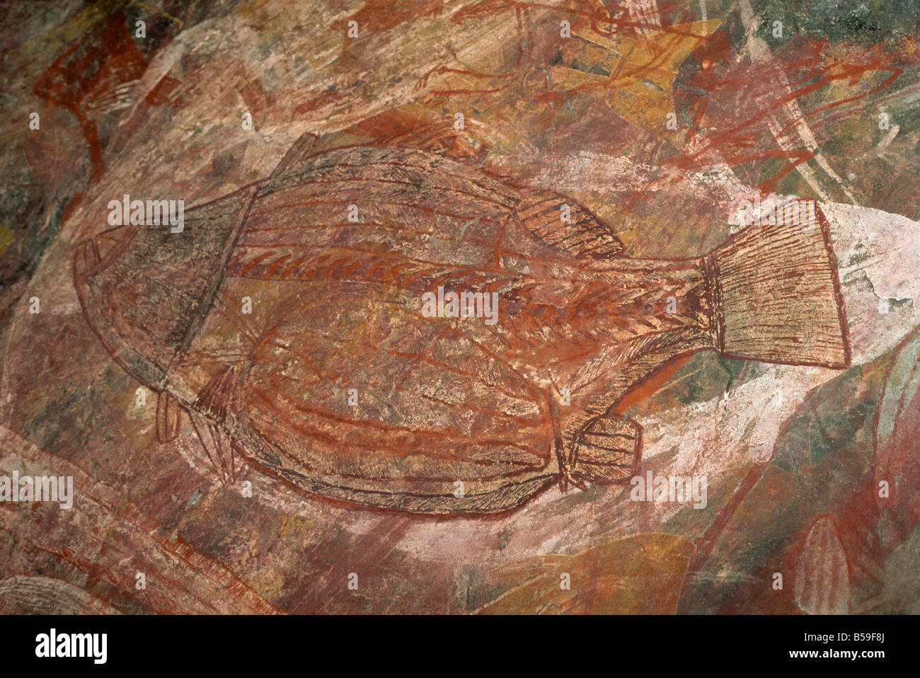 X-ray style fish at the Aboriginal rock art site at Ubirr Rock, Kakadu National Park, Northern Territory, Australia Stock Photo