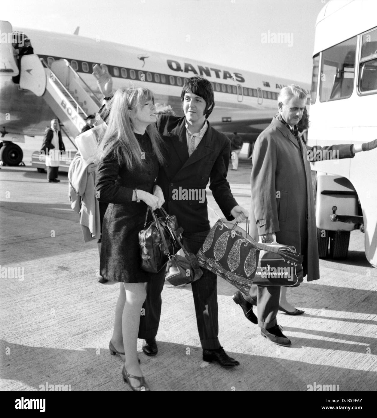 Paul McCartney of the Beatles and Jane Asher at Heathrow today. March ...