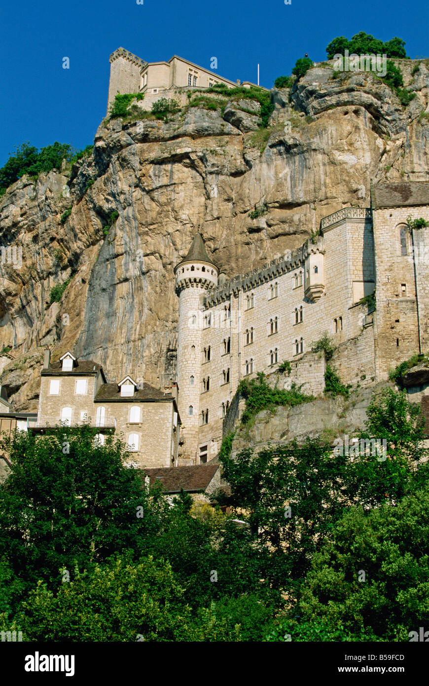 Rocamadour, legendary medieval village that clings to the cliffs of the Alzou valley, Lot, France, Europe Stock Photo
