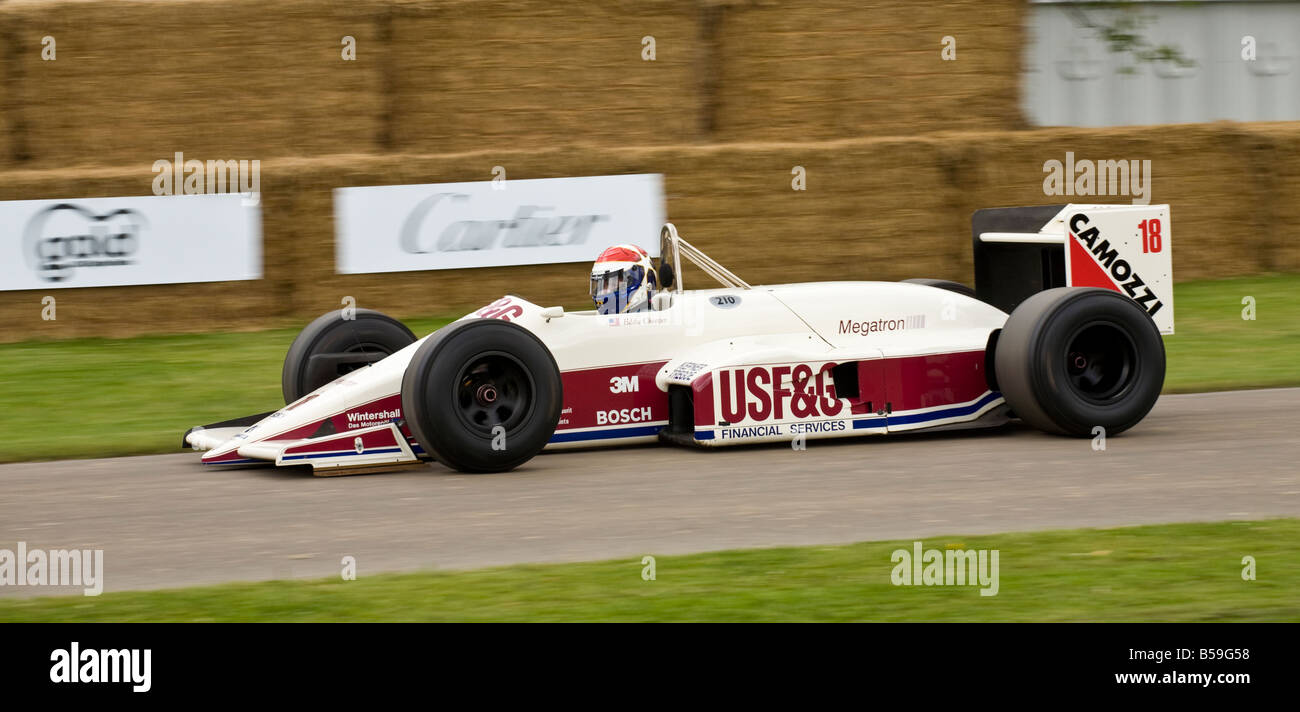 1988 Arrows-Megatron A10B with driver Eddie Cheever at Goodwood Festival of Speed, Sussex, UK. Stock Photo