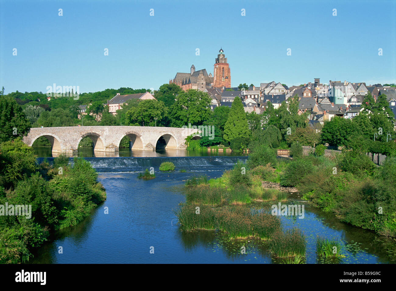 River Lahn, old town and cathedral, Wetzlar, Hesse, Germany, Europe Stock Photo