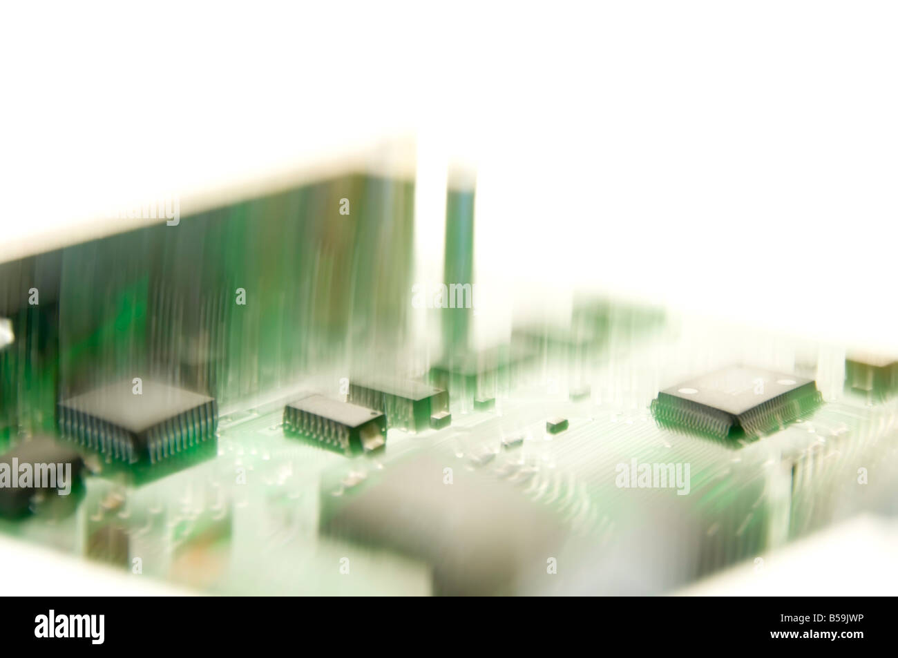 Impressionistic view of green motherboard from personal computer Stock Photo