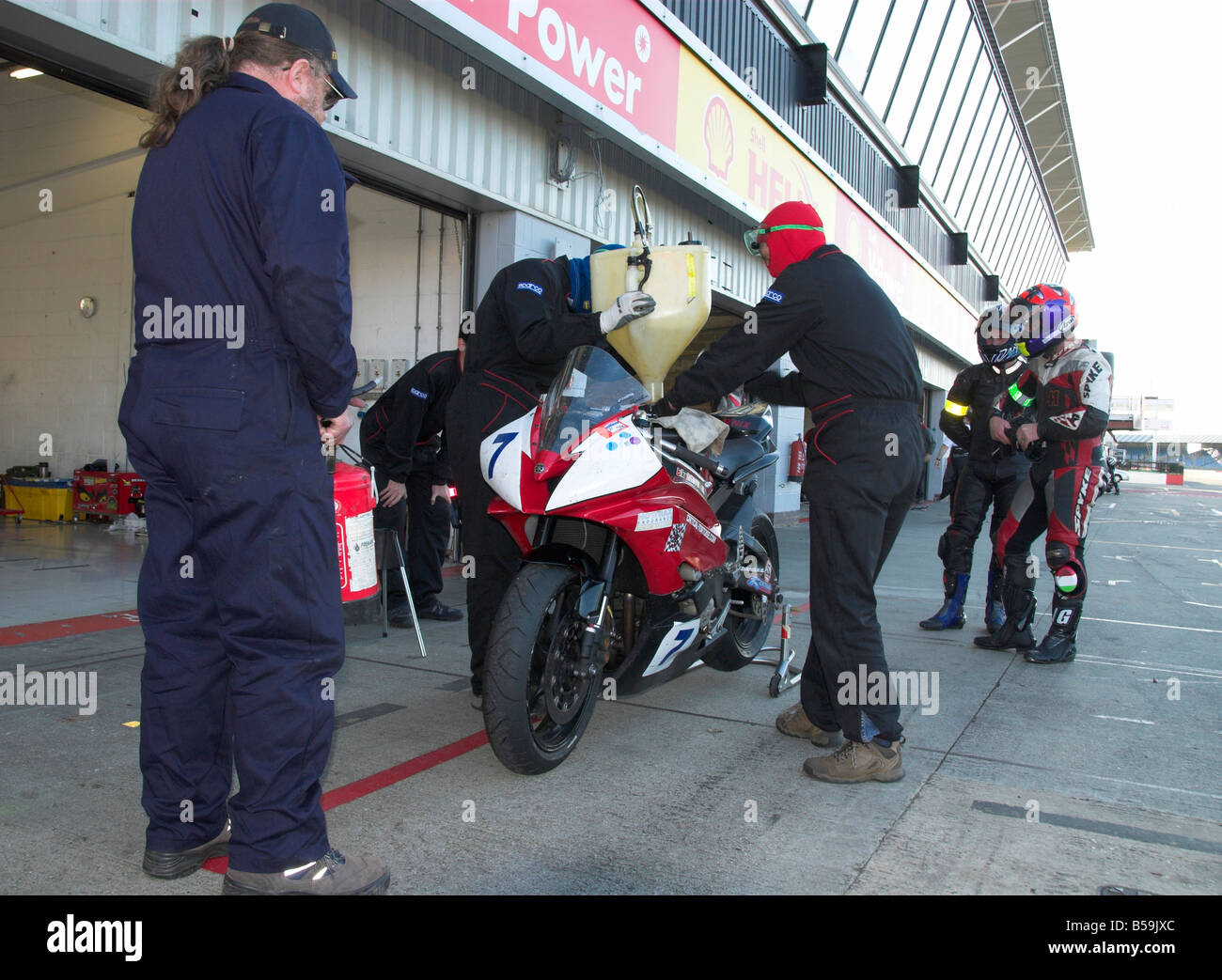 Pit Stop During A British Endurance Motorcycle Race Stock Photo