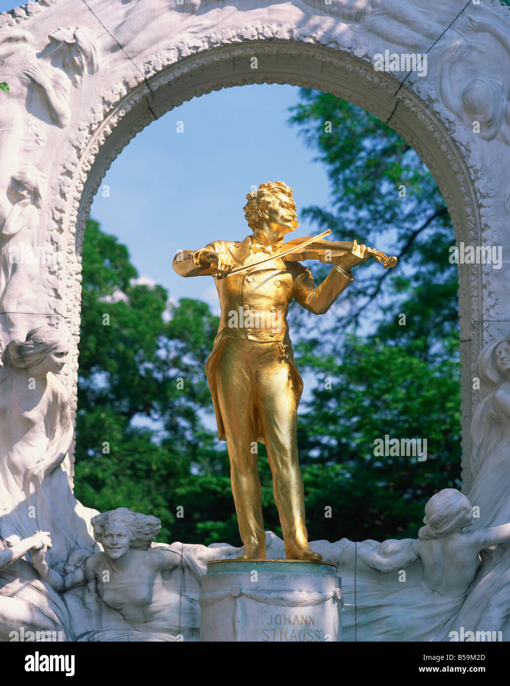 Gold statue of the musician Johann Strauss in Vienna Austria G R Richardson Stock Photo