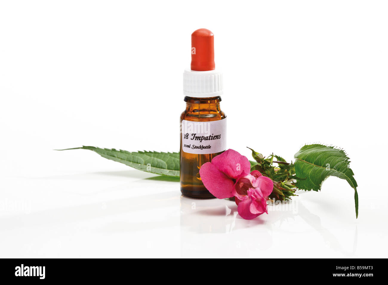 Bottle with Bach Flower Stock Remedy, Impatiens Stock Photo