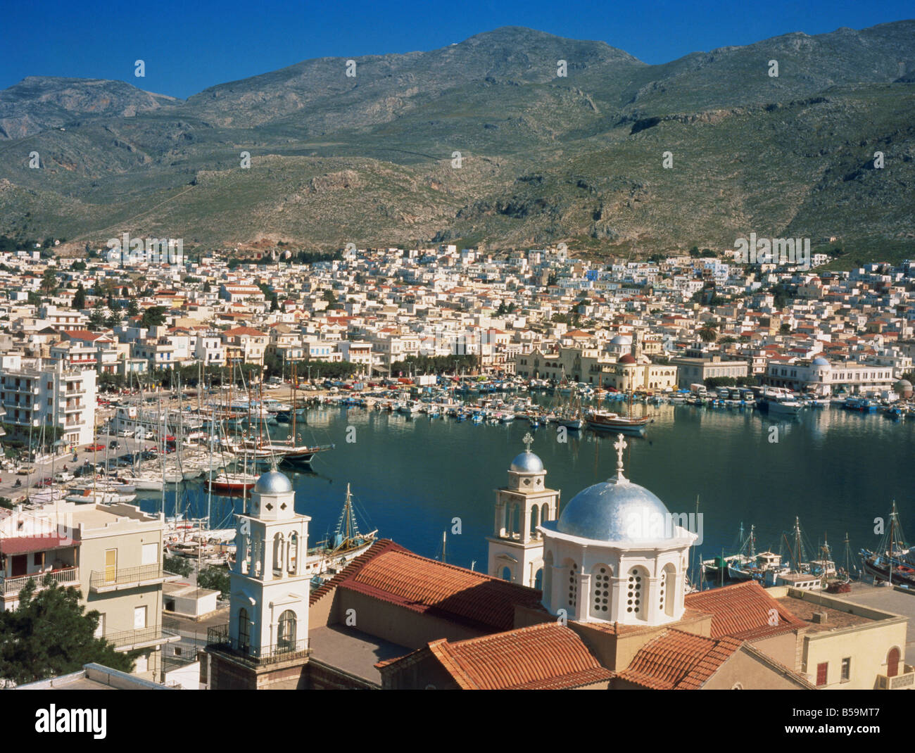 General view of port, Kalimnos, Dodecanese Islands, Greek Islands, Greece, Europe Stock Photo