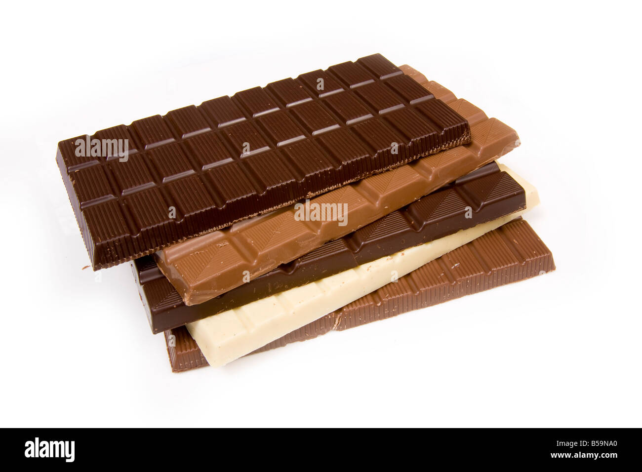 Slabs of chocolate isolated on a white studio background Stock Photo