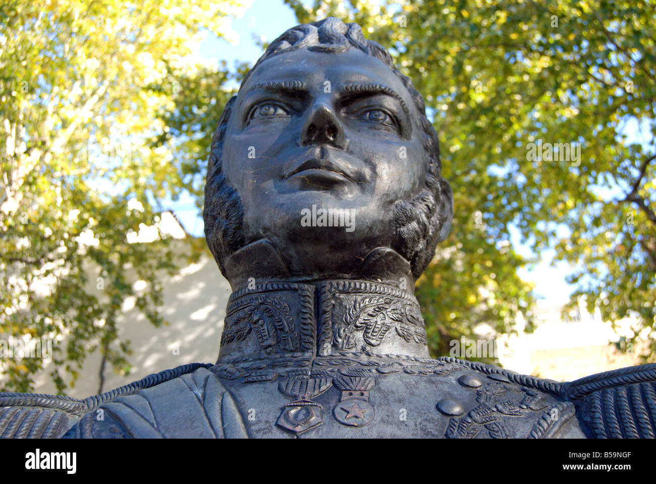 detail of bust of chilean statesman bernardo o'higgins riguelme in richmond upon thames, surrey, england Stock Photo