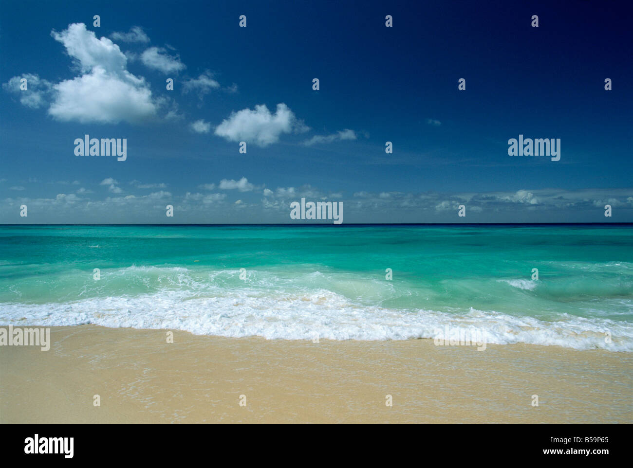 Sea and sand at Worthing Beach on the popular south coast of the southern parish of Christ Church, Barbados, Caribbean Stock Photo