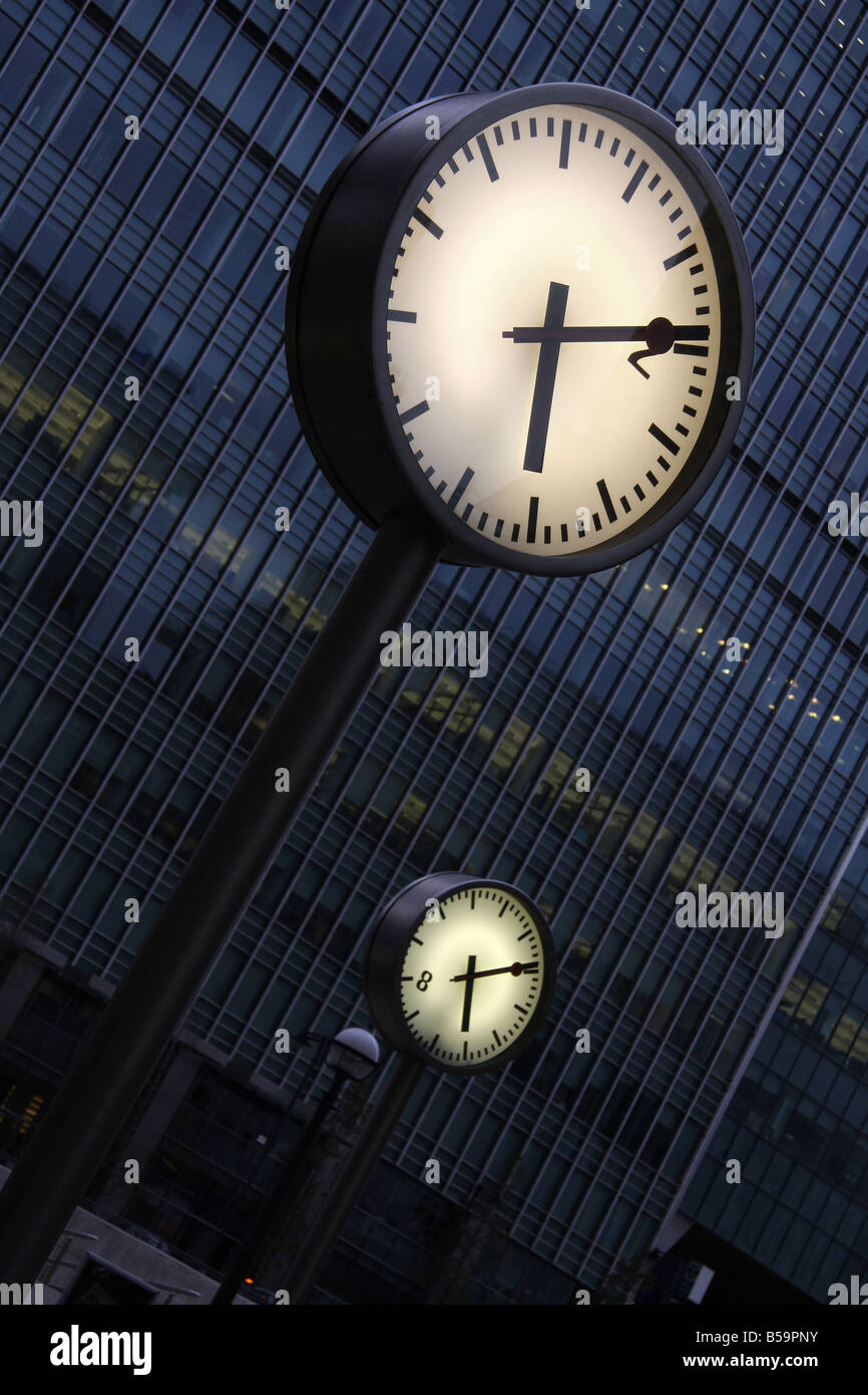 Canary Wharf Clocks Stock Photo Alamy