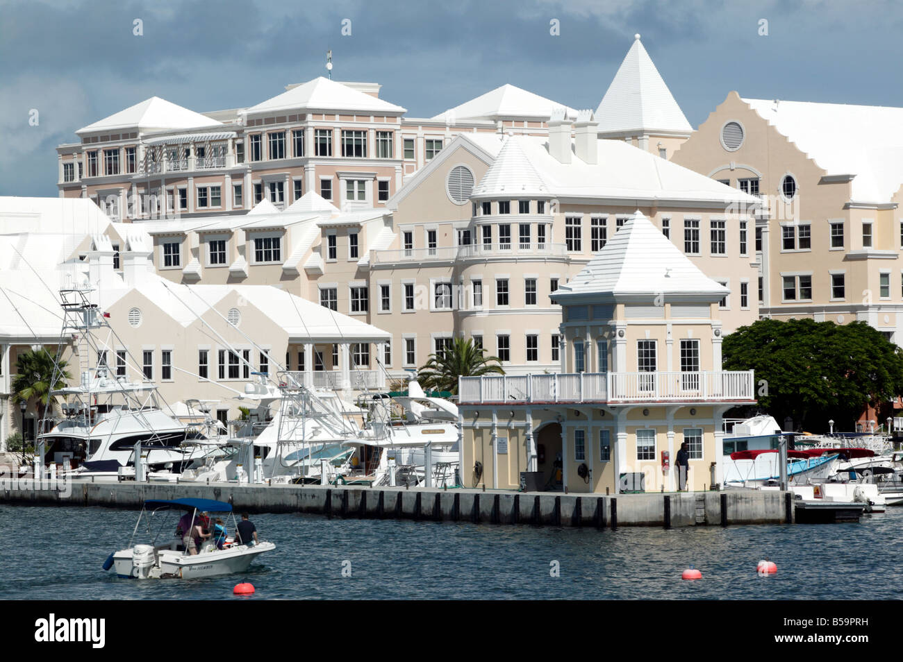 Shot of the Waterfront development and its marina,  on Pits Bay Road, Hamilton Bermuda Stock Photo