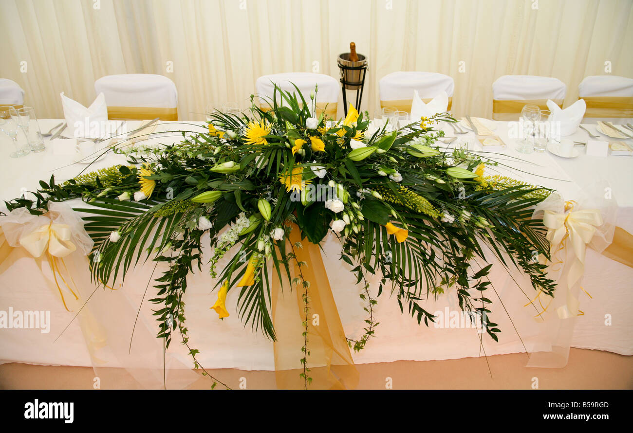 The top table of the bride and groom at a wedding reception Stock Photo