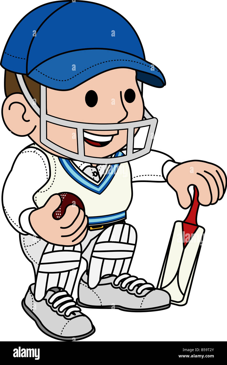 Illustration of male cricketball player in cricket uniform Stock Photo