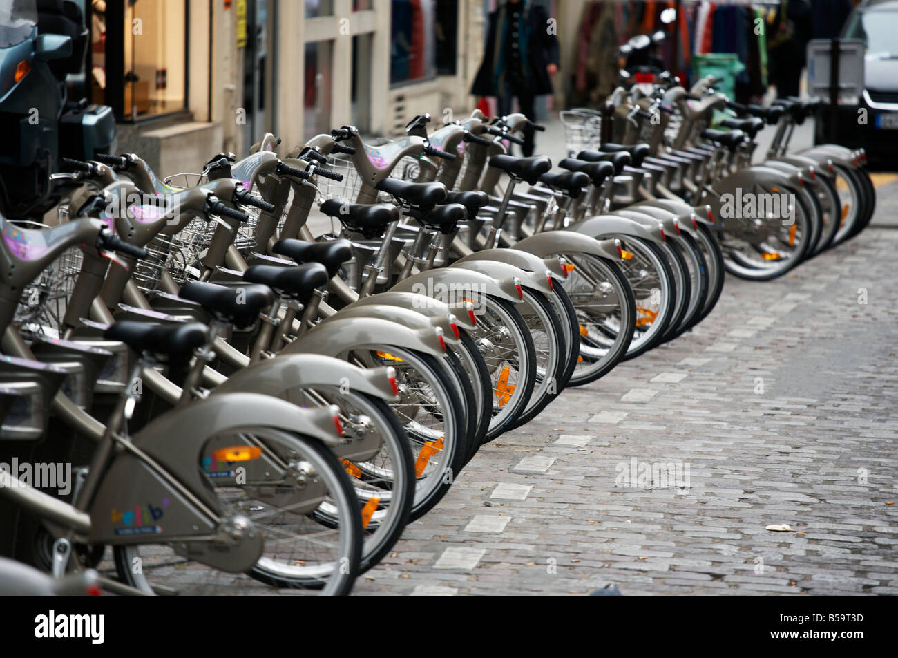 Bicycles for hire in the middle of Paris, France Stock Photo Alamy