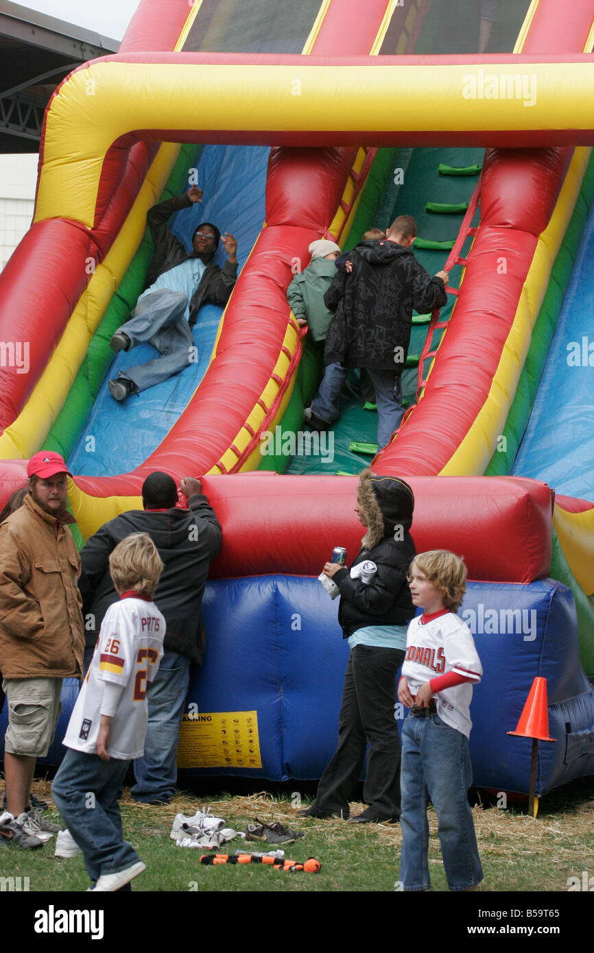 Kids playing on an inflatable ride at the Virginia science museum fesival. Stock Photo