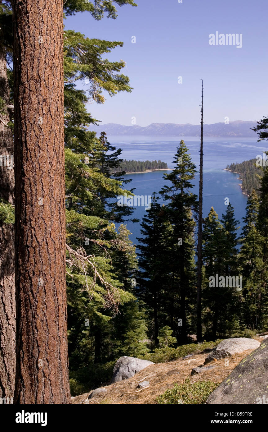 View from highway 89 on Emerald Bay Lake Tahoe California Stock Photo