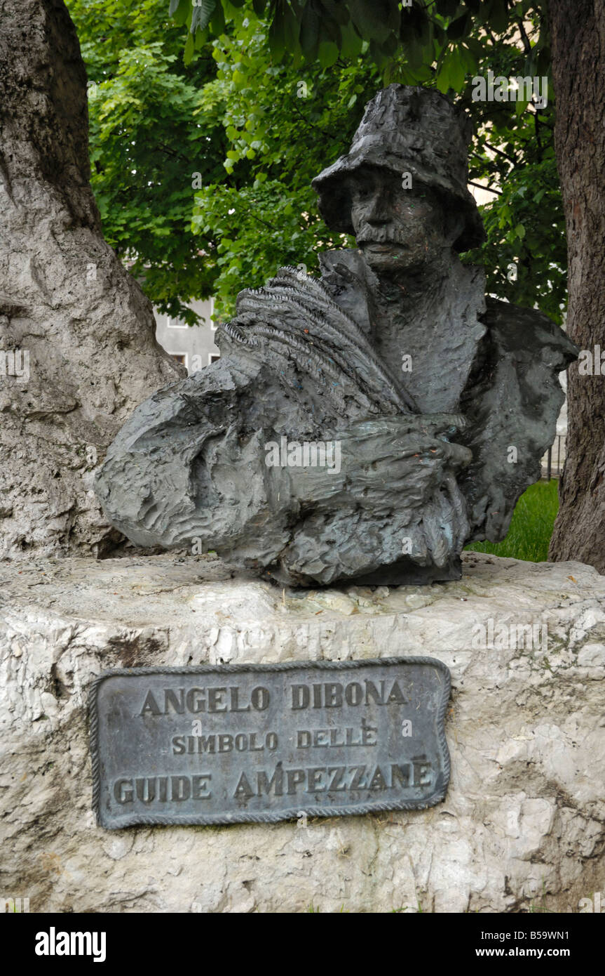 Statue of mountain guide Angelo Dibona, Cortina D'Ampezzo, Dolomites, Italy Stock Photo