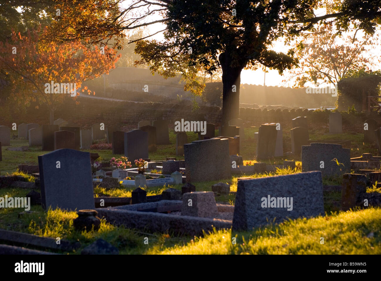 Early morning in the graveyard Saint Nicholas Church Bathampton Stock