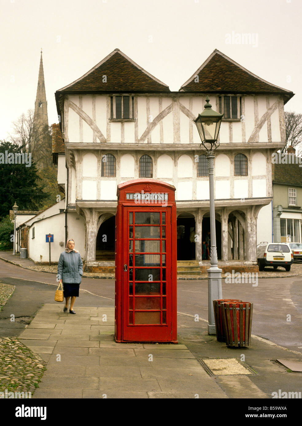 UK England Essex Thaxted K6 phone box at the Moot Hall Stock Photo
