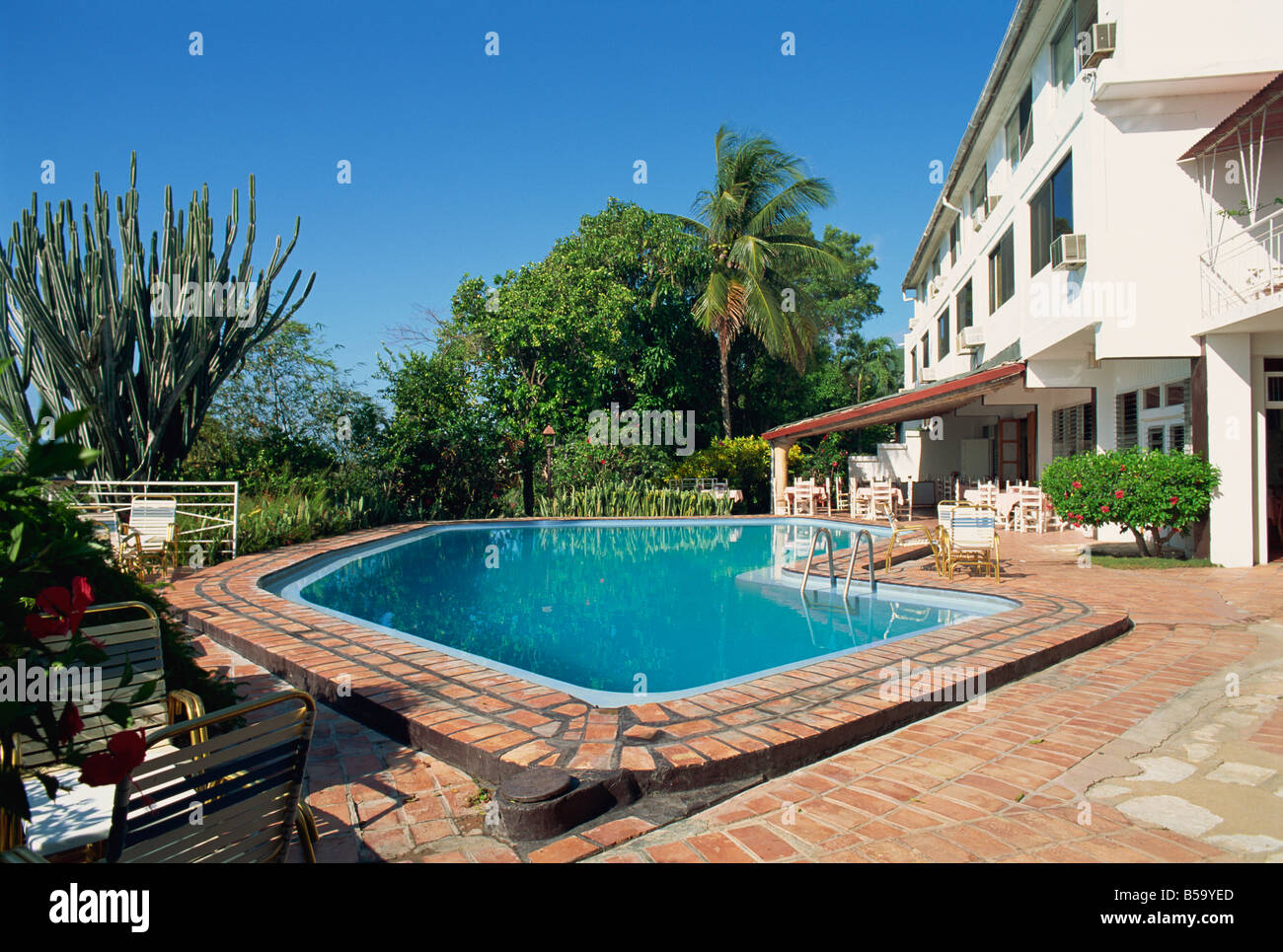 Pool at the Mont Joli Hotel, Cap Haitien, Haiti, West Indies, Central America Stock Photo