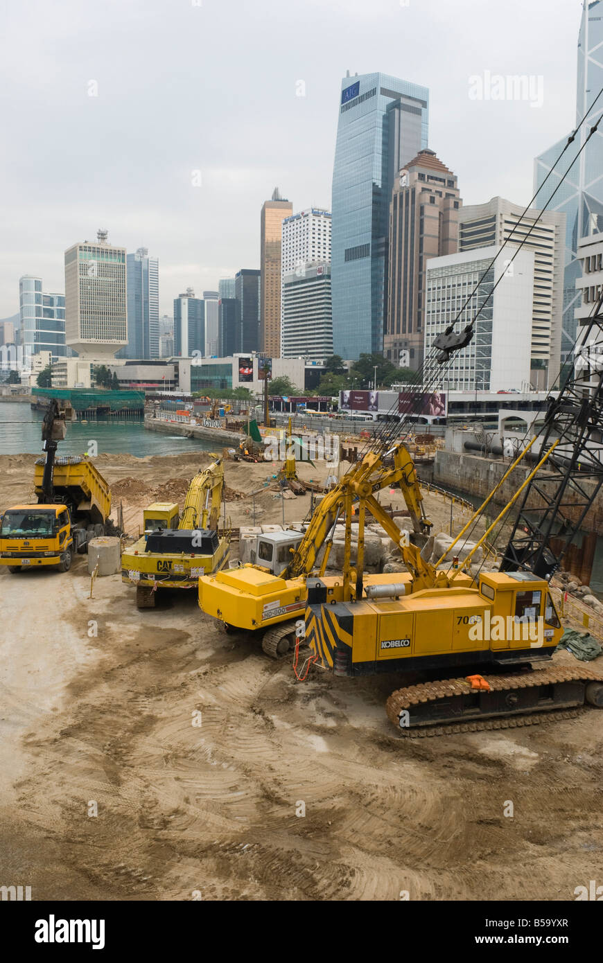 Land reclamation project under way in Central, Hong Kong Island, Hong Kong, China Stock Photo