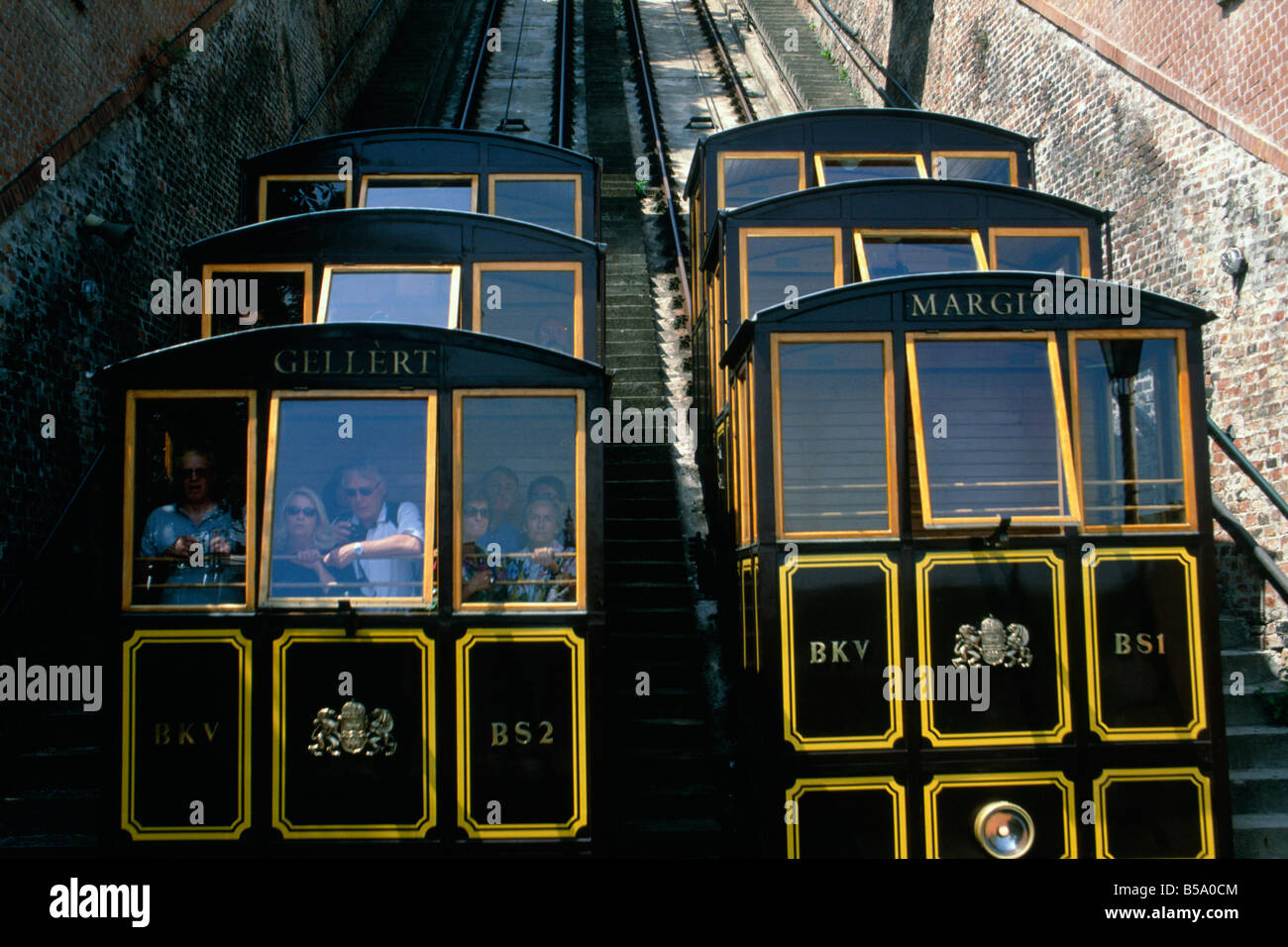 Sikio Funicular cog railway on hillside Szechenyihegy Small cabins