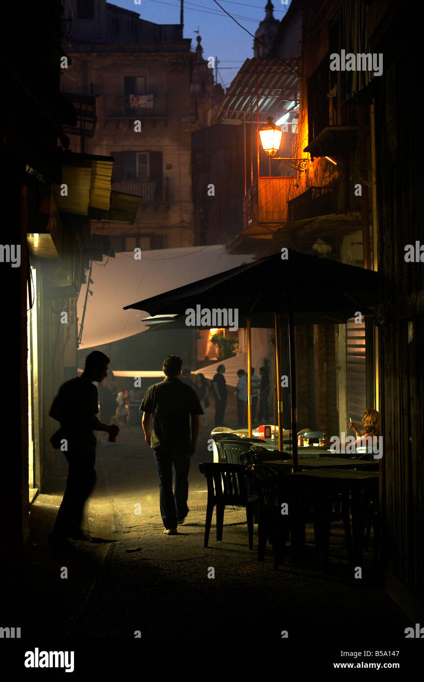 An outside bar scene in Palermo side street, Sicily Stock Photo