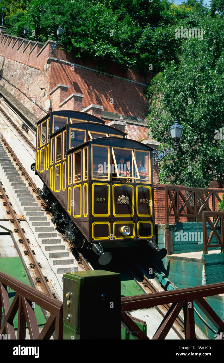 Funicular railway up Castle Hill from Clark Adam Square Budapest Hungary Europe Stock Photo