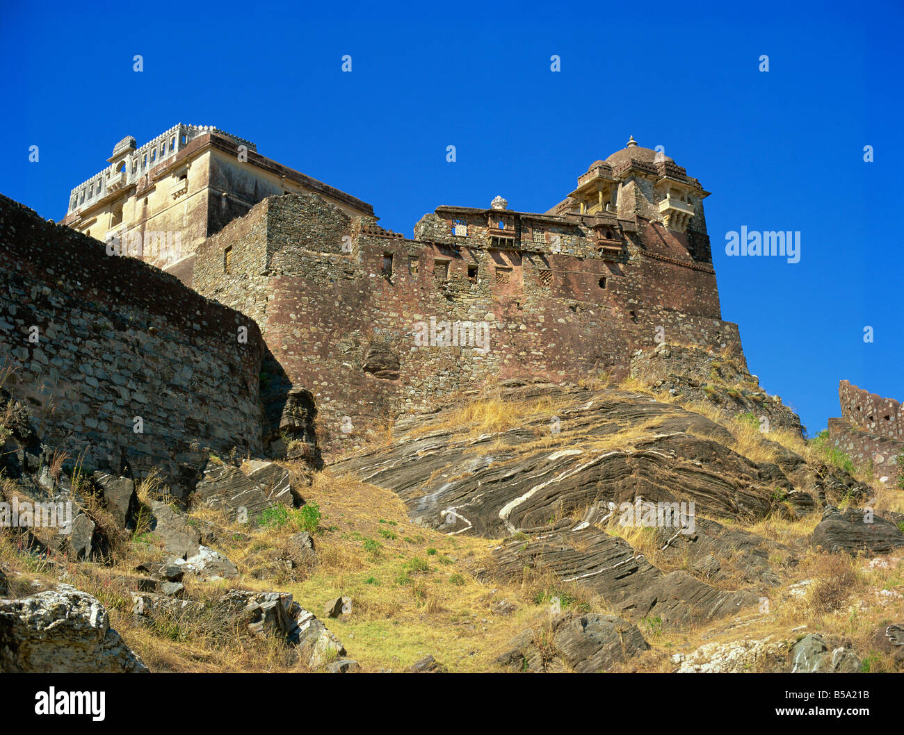 Badal Mahal Cloud Palace on peak of a rocky outcrop Kumbalgarh Fort Rajasthan state India Asia Stock Photo