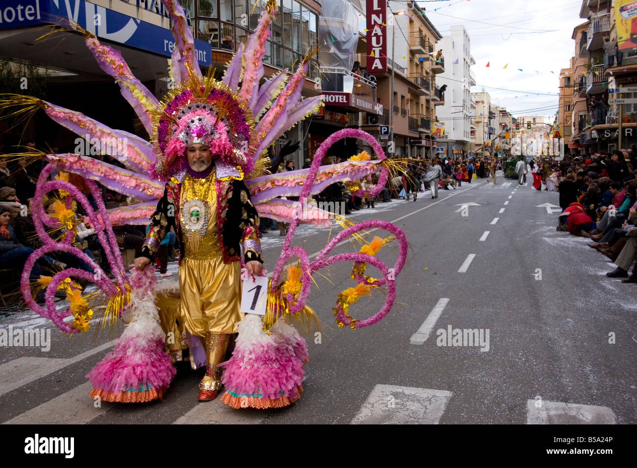 Carnival procession in Palamos Catalonia Costa Brava Palamos Spain Stock Photo