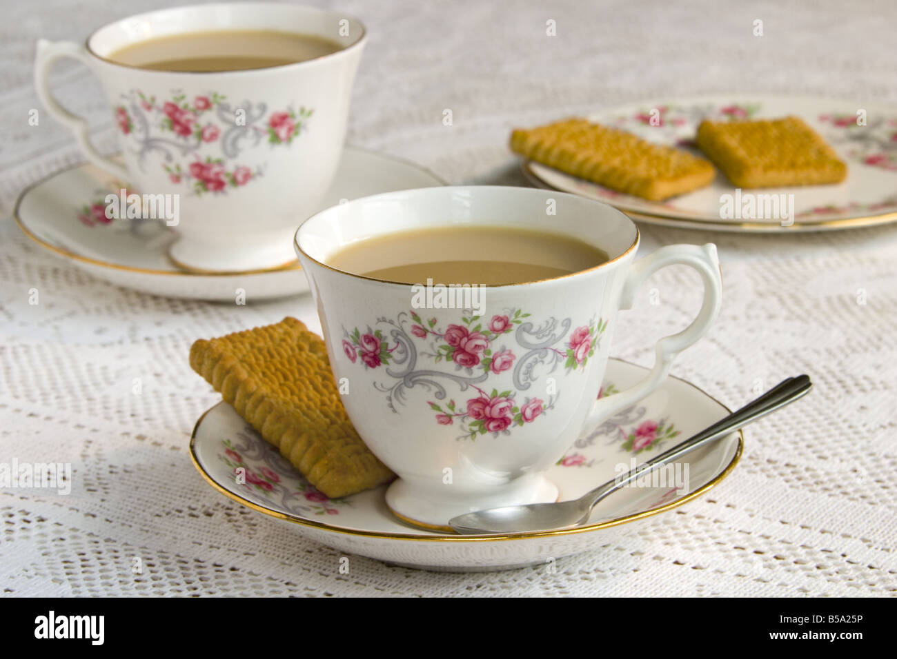 Traditional English cup of tea with biscuit Stock Photo Alamy