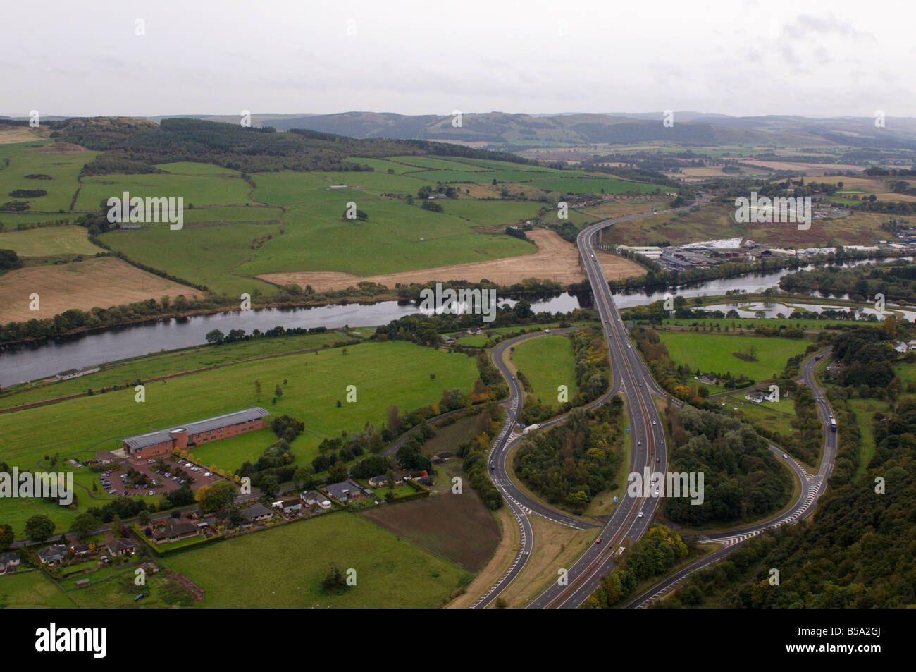 Perth from Kinnoull Hill Scotland UK River Tay A90/A9 M90 Stock Photo