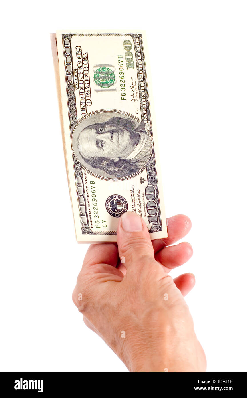 object on white dollar in hand Stock Photo