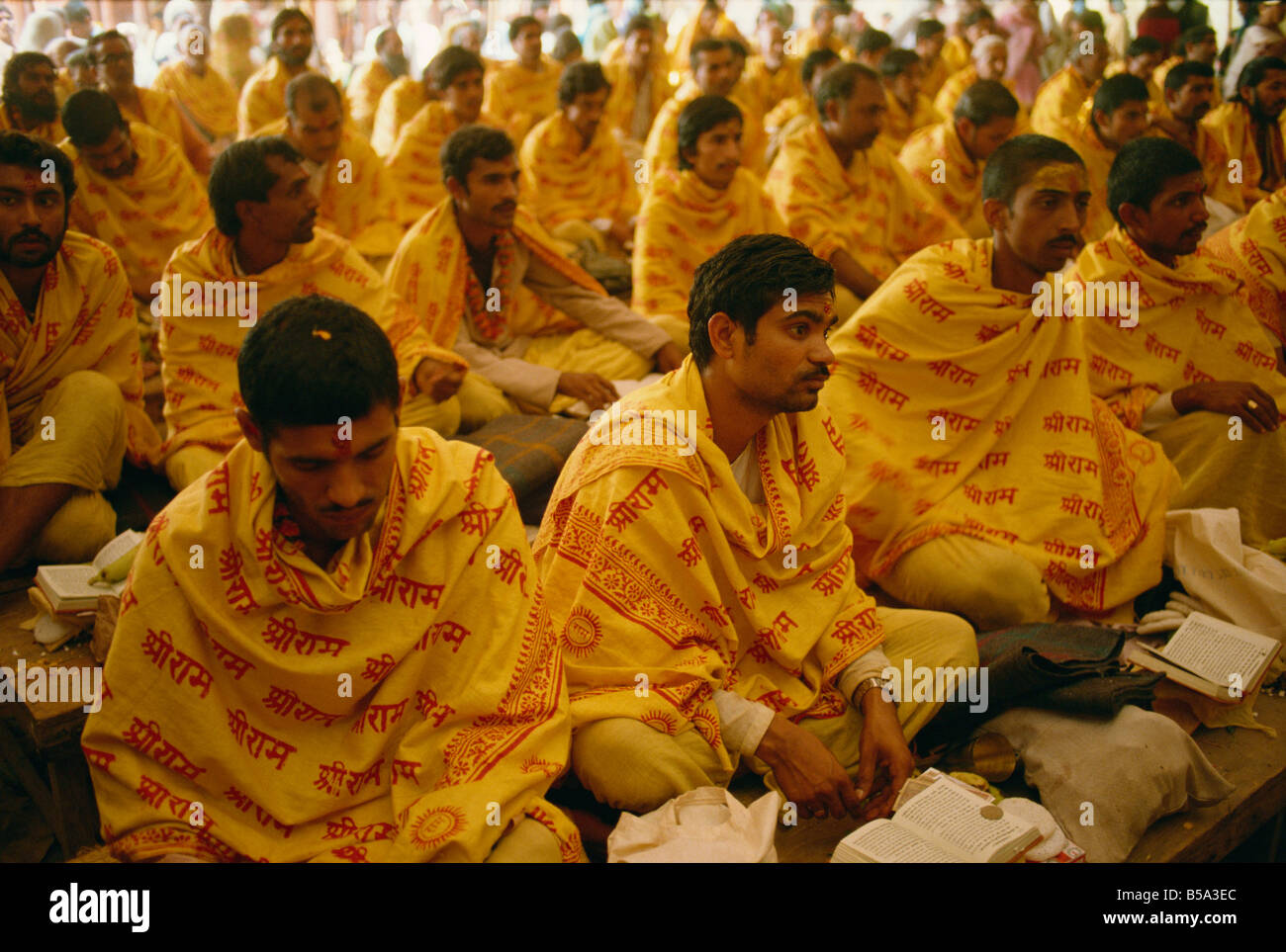 Reciting of the Ramayana the great Hindu epic by 108 Brahmins Varanasi Uttar Pradesh state India Asia Stock Photo