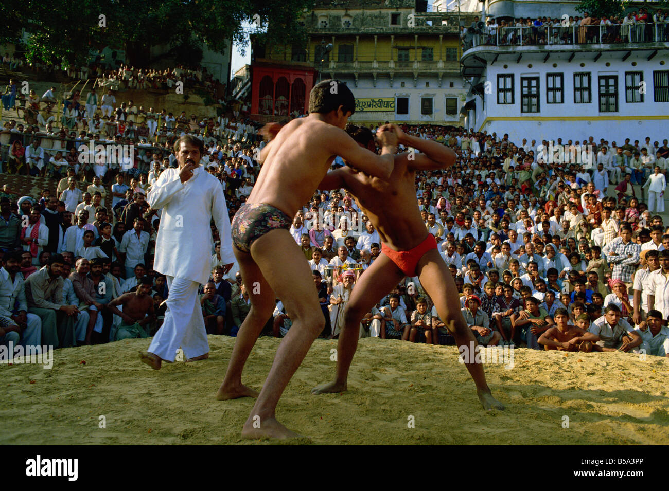 Wrestling match northern India India Asia Stock Photo