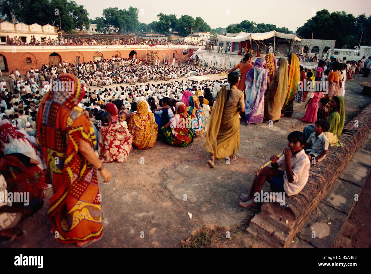 People and one of the stage sets, Ramlilla, the stage play of the Hindu epic the Ramayana, Varanasi, Uttar Pradesh state, India Stock Photo