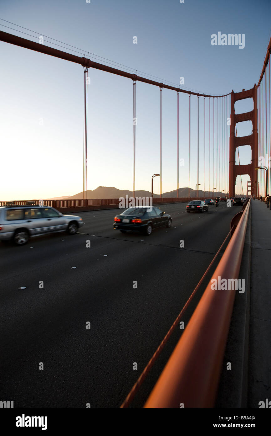 Cars crossing Golden Gate Bridge, San Francisco Stock Photo