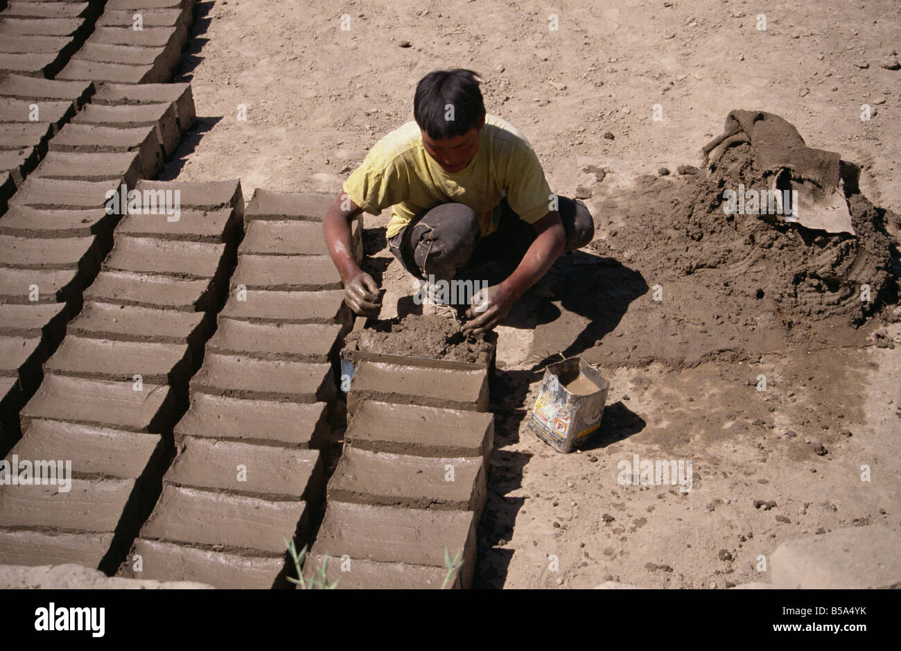 Man making mud bricks Shey Ladakh India Asia Stock Photo Alamy