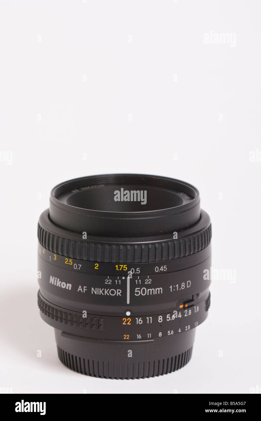 A Nikon 50mm f1.8 afd  Nikkor standard auto focus lens for Nikon 35mm slr film or digital dslr cameras Stock Photo