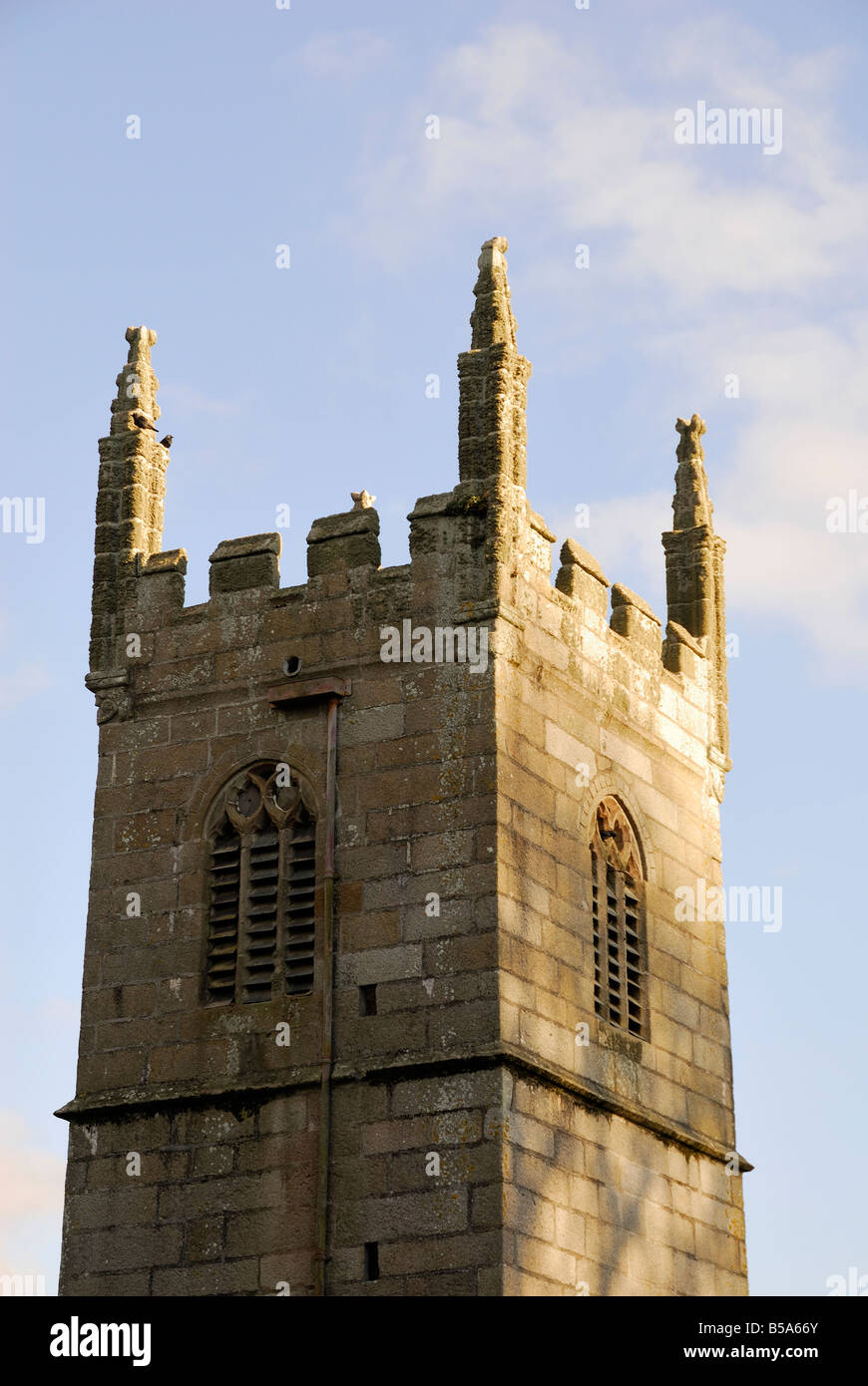 Square church tower against blue sky and cloud Stock Photo Alamy