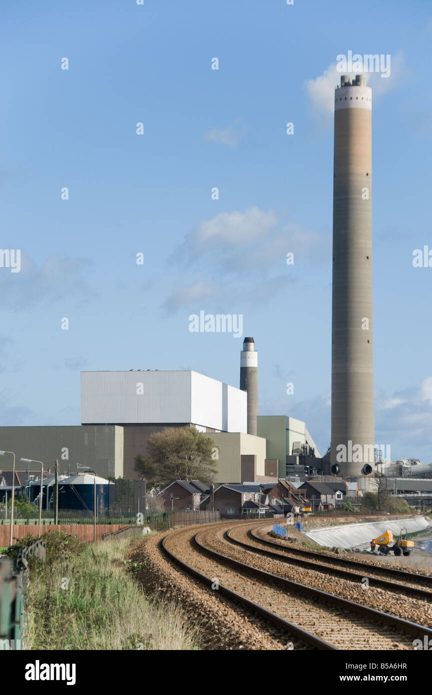 Kilroot Power Station, Carrickfergus, railway tracks in the foreground Stock Photo