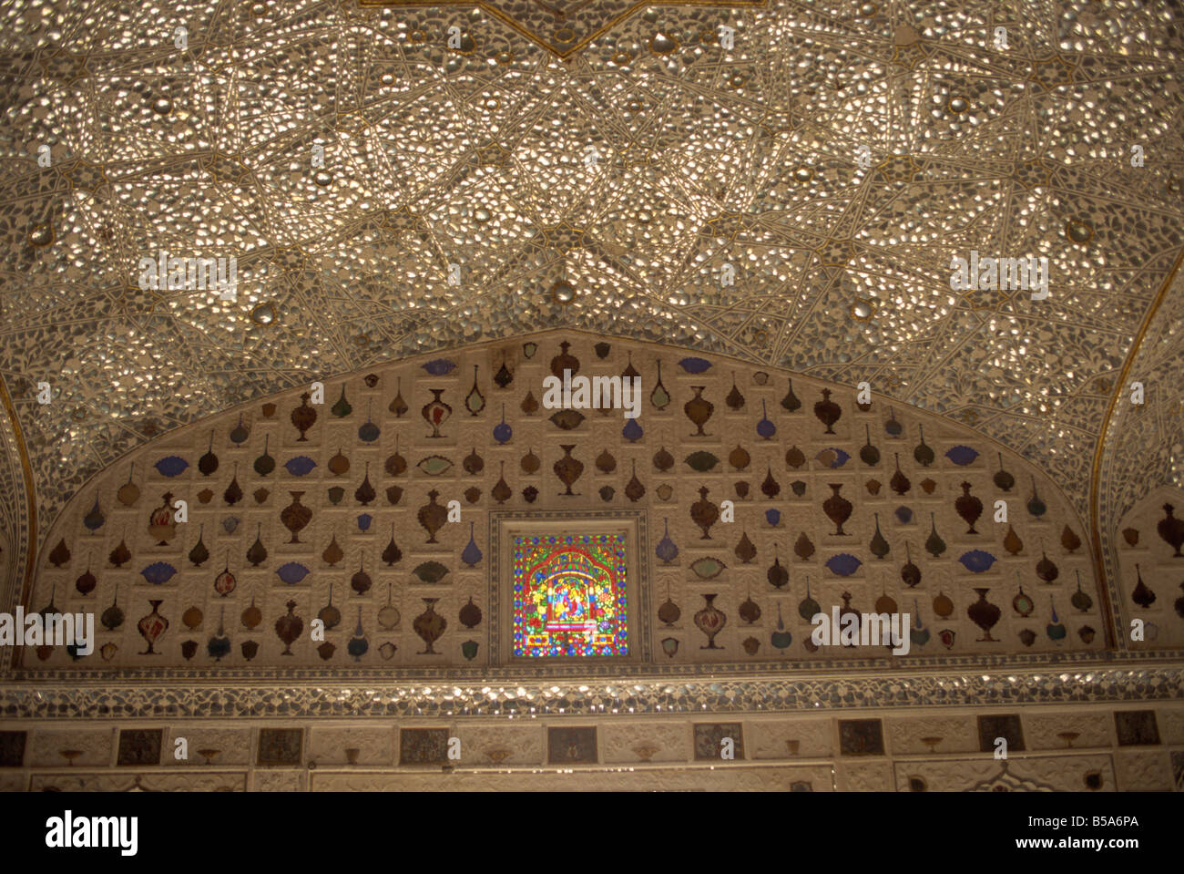 Mirrorwork in interior of Amber Fort and Palace built by Maharajah Man Singh in 1592 Jaipur Rajasthan state India Asia Stock Photo