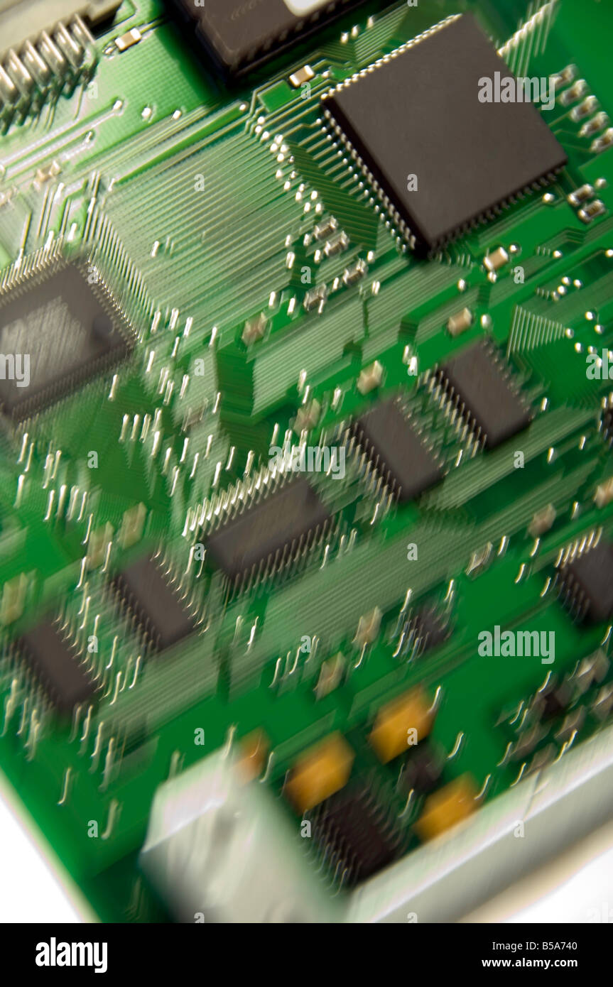 Motion blur of green motherboard from personal computer Stock Photo