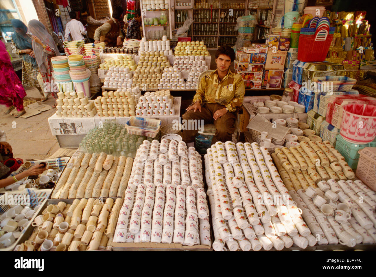 Man selling china cups Jodhpur Rajasthan state India Asia Stock Photo