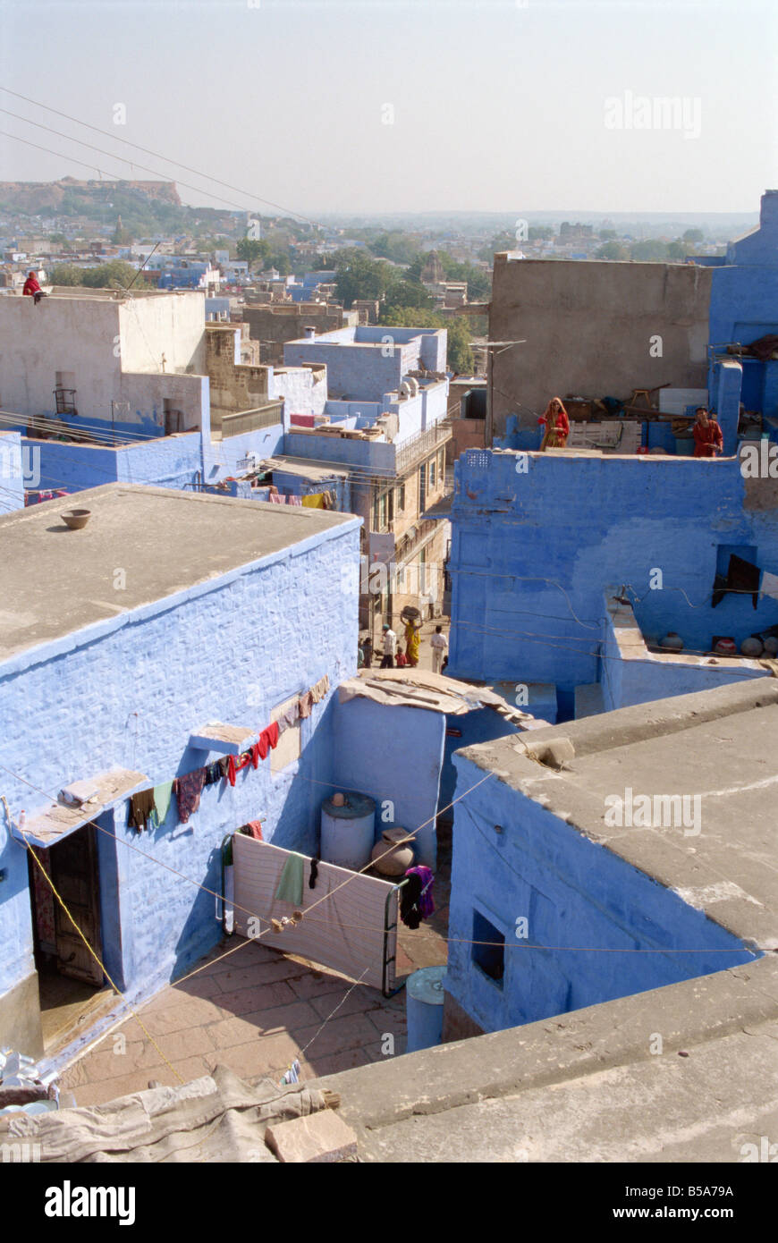 Typical blue houses of Brahmin caste residents of city Jodhpur Rajasthan state India Asia Stock Photo